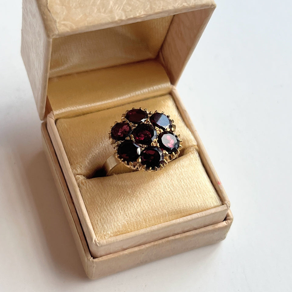 Late 19th c. 10k Gold Flat Cut Garnet Conversion Ring