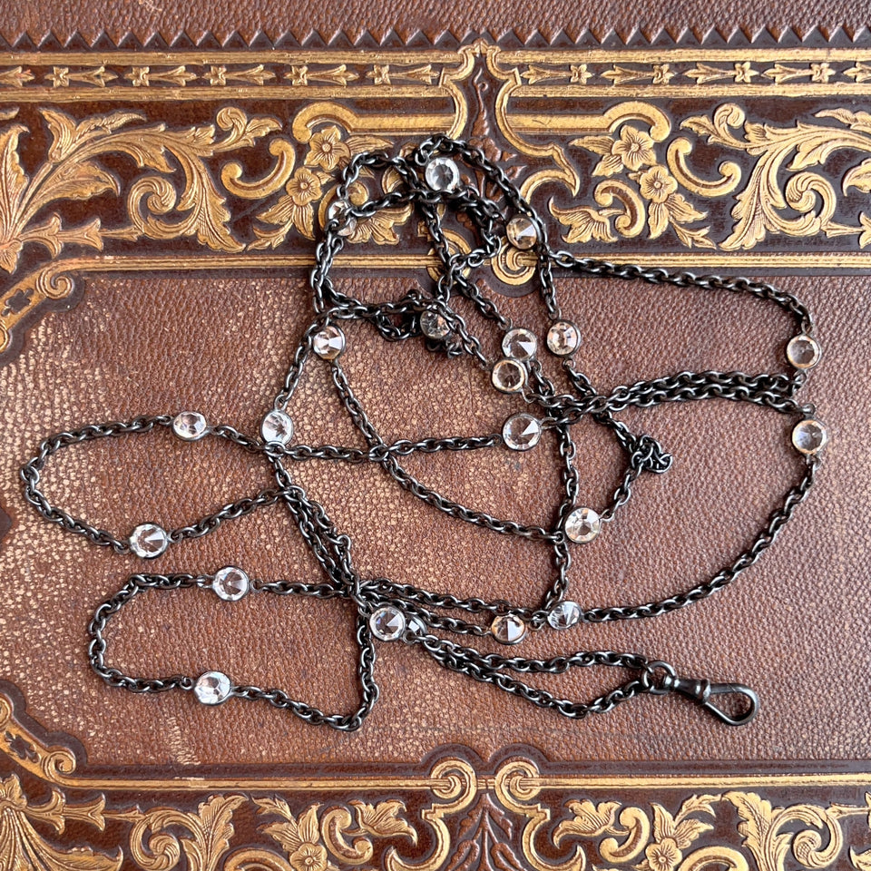 Antique Gunmetal Long Guard Chain w/ Paste Stones