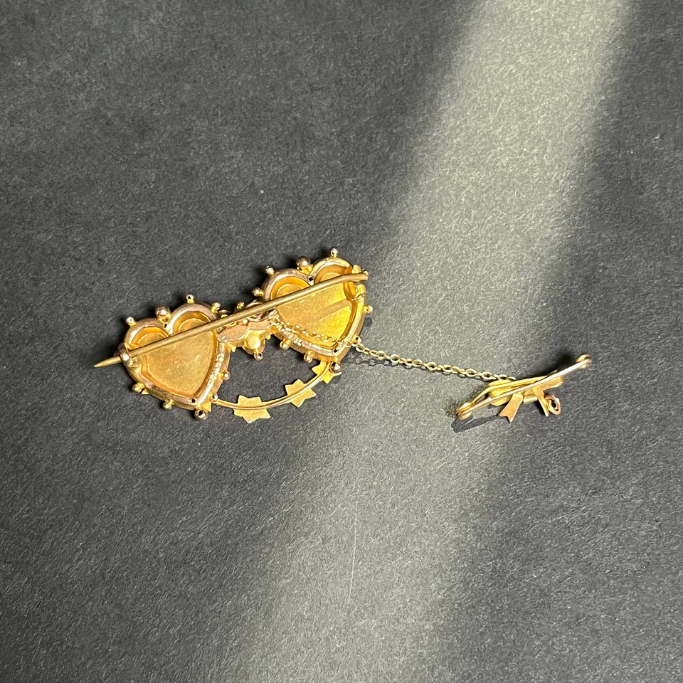 c. 1900s 9k Gold Mizpah Double Heart Brooch