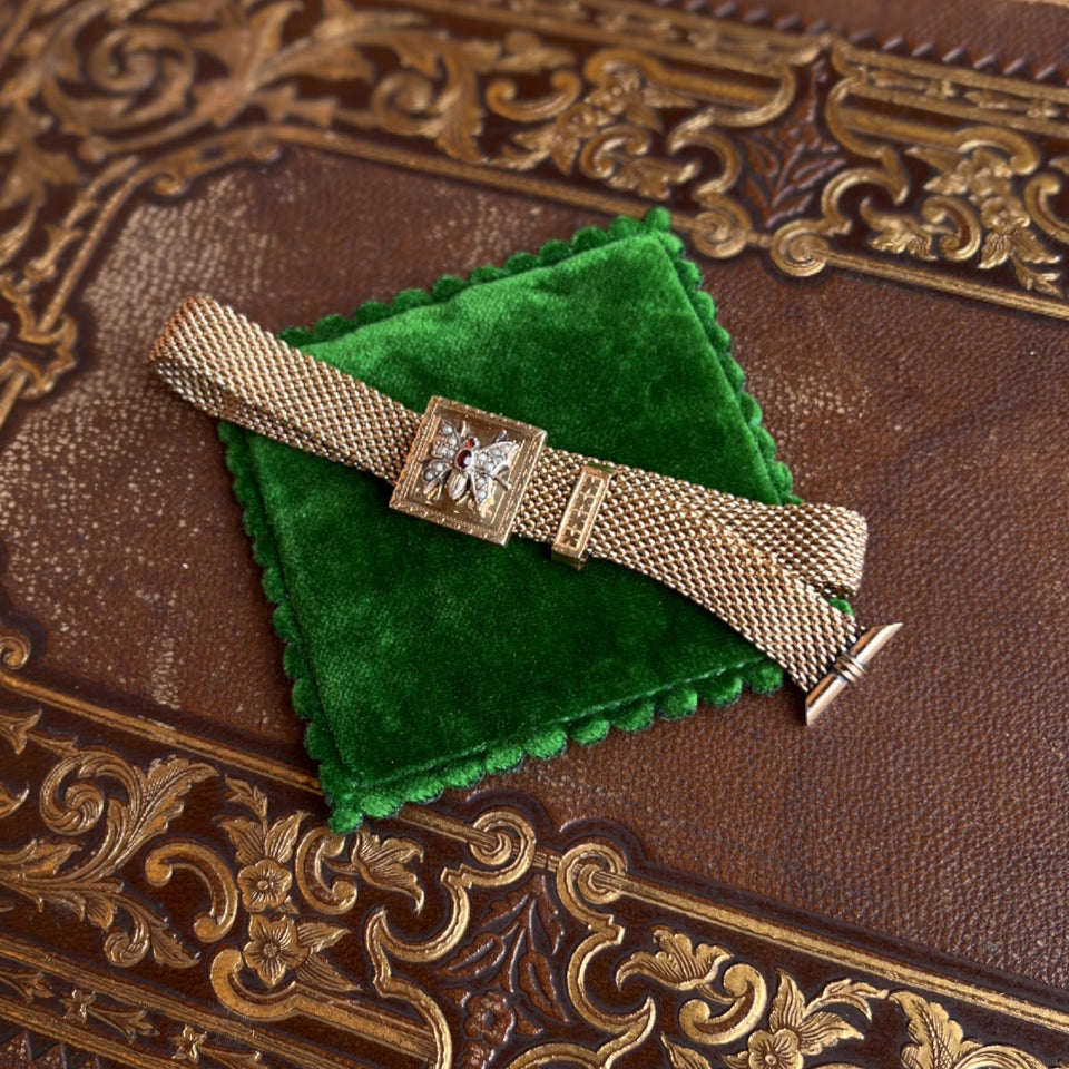 Victorian Gold Filled Moth or Butterfly Mesh Bracelet