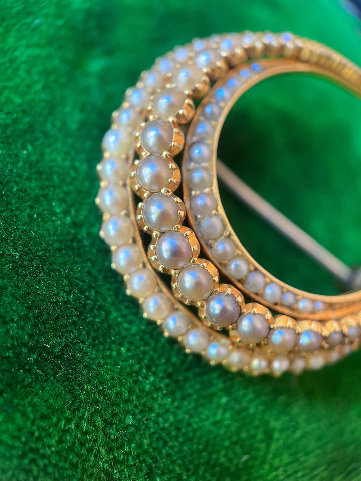 Victorian 15k Gold Pearl Crescent Moon Brooch