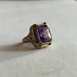 c. 1920s-1930s 14k White + Yellow Gold Amethyst Ring