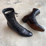 c. 1910s Black Lace Up Boots | Approx Sz 8