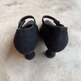 c. 1910s-1920s Black Leather Witchy Heels | Approx Sz 8.5-9