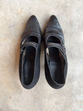 c. 1910s-1920s Black Leather Witchy Heels | Approx Sz 8.5-9