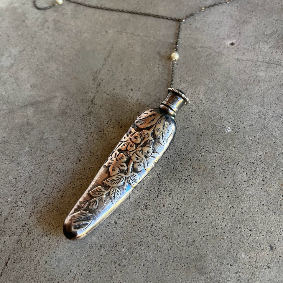 c. 1910s Sterling Silver Perfume Bottle Necklace