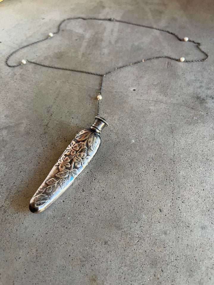c. 1910s Sterling Silver Perfume Bottle Necklace