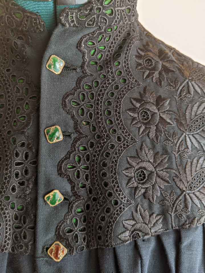Victorian Black Maternity Blouse with Lace Trim