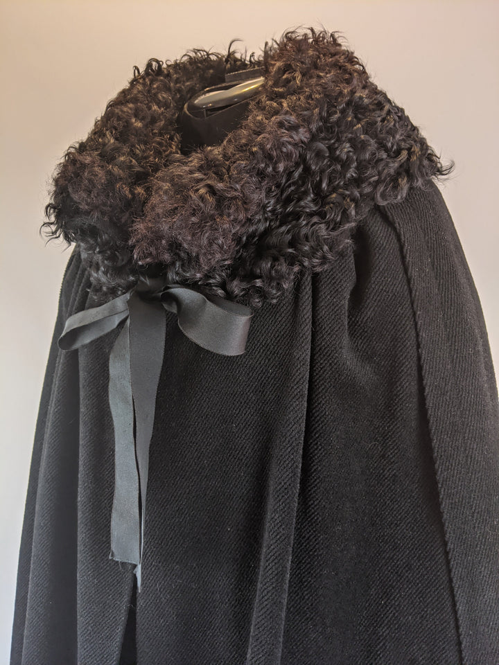 1920s Corduroy Cape with Curly Wool Collar
