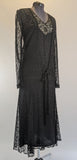1930s Black Lace Long Sleeve Evening Gown