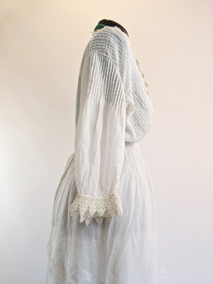 Edwardian White Cotton Lace Gown