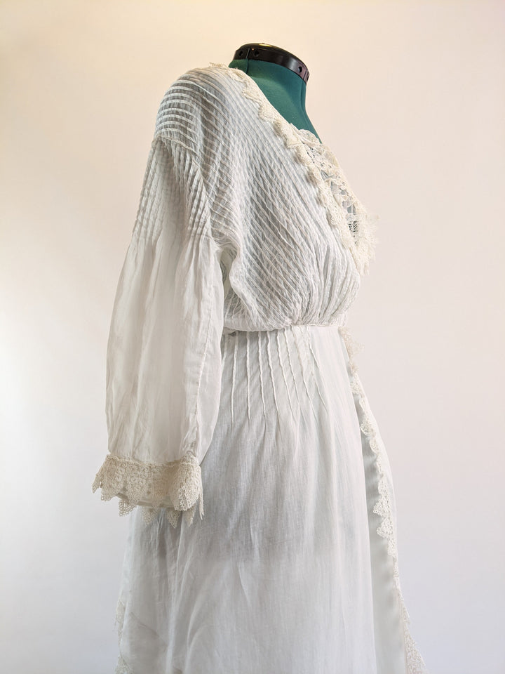 Edwardian White Cotton Lace Gown