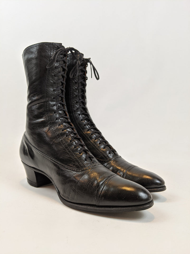 1910s-1920s Black Lace Up Boots | Approx Sz 8.5-9