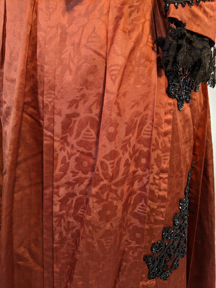 1880s Orange and Black Silk Gown
