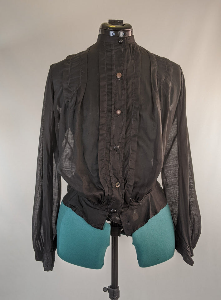 1900s Black Cotton Shirtwaist