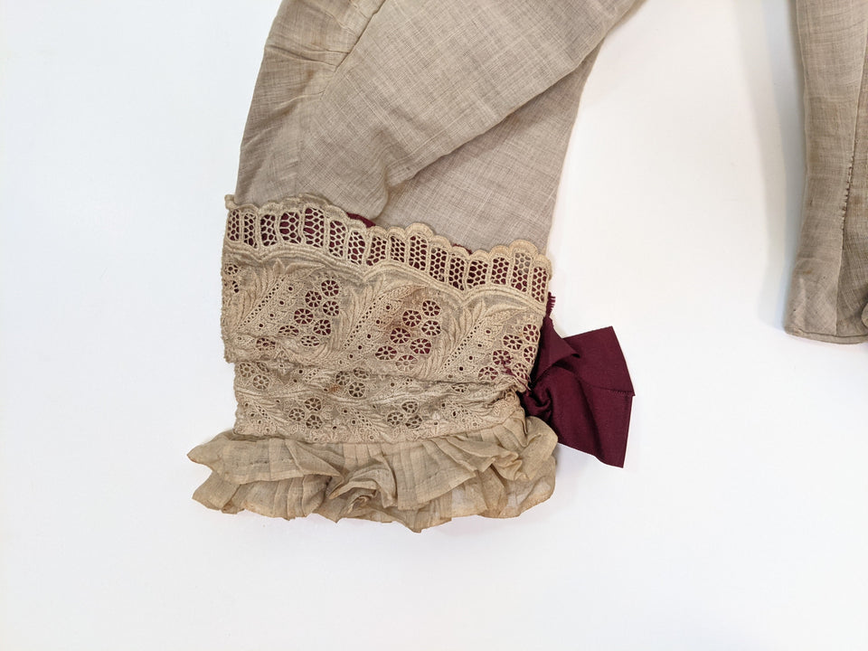 1880s Beige + Maroon Bodice