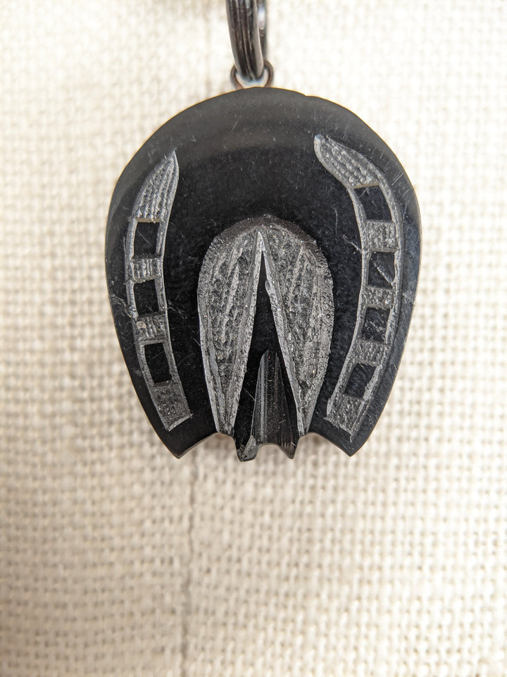 Carved Jet Horseshoe Demi-Parure Earrings + Pendant