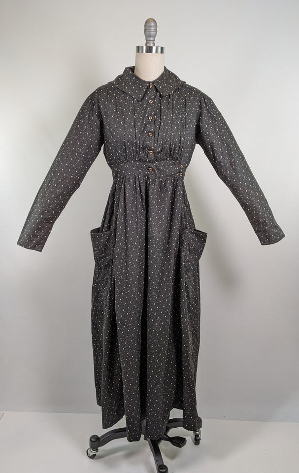 1910s Black + White Calico Dress