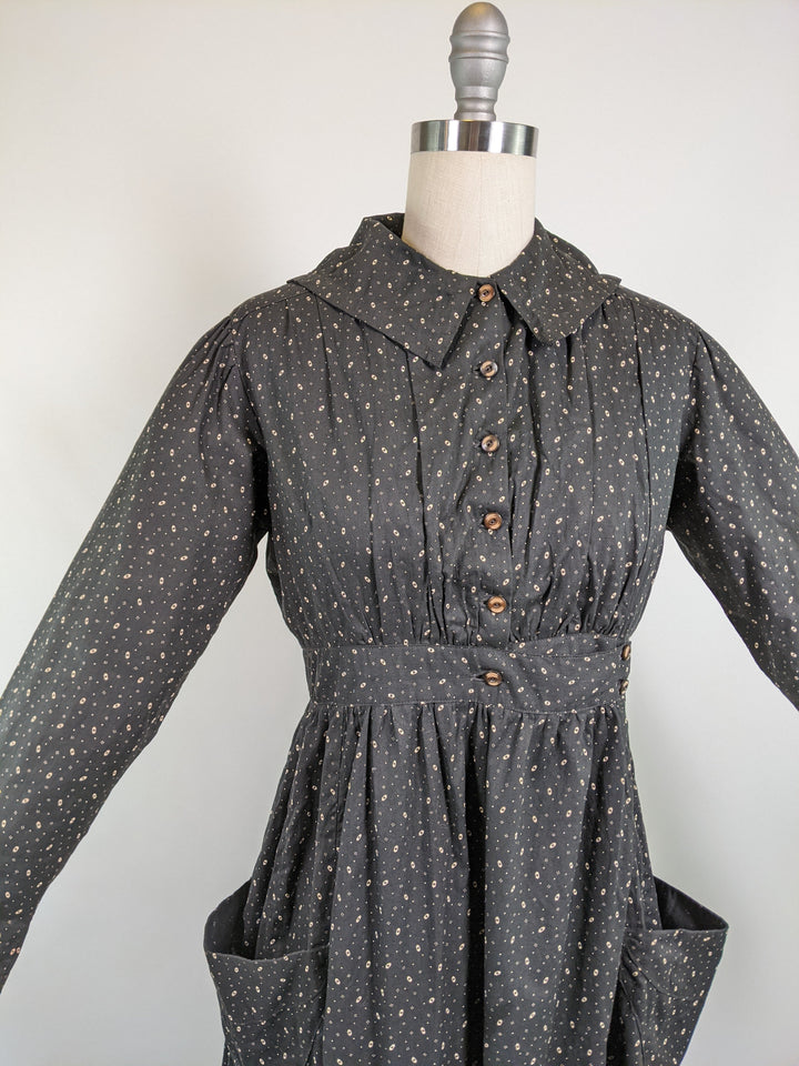1910s Black + White Calico Dress