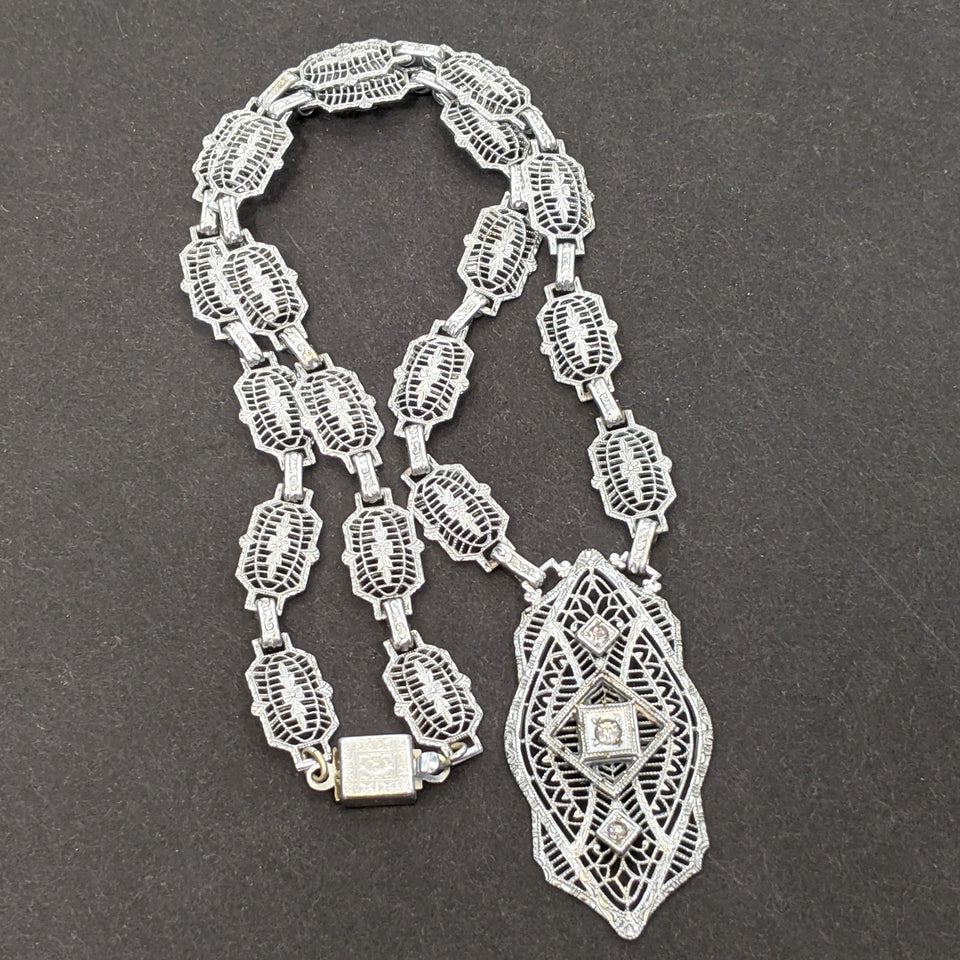 Art Deco Rhodium Plated Necklace