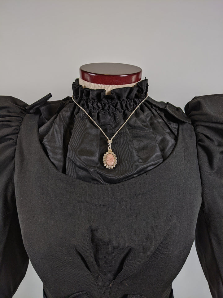 19th C. Seed Pearl Angel Skin Coral Cameo Necklace