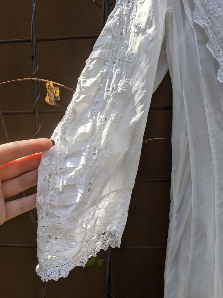 1910s White Cotton Lingerie Dress