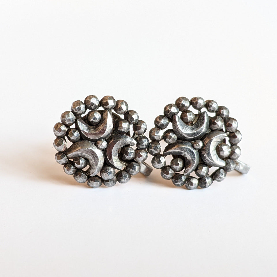 1890s-1900s Cut Steel Crescent Moon Earrings