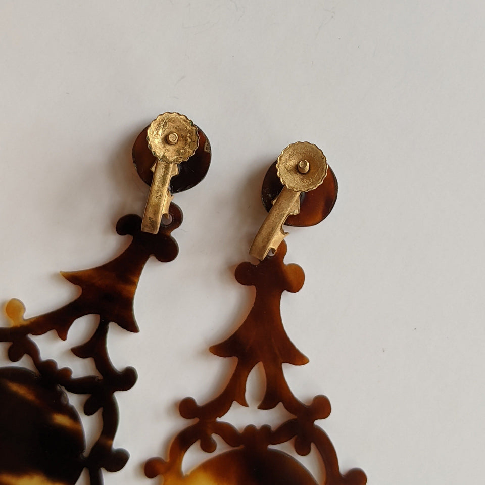 1900s Faux Tortoise Shell Celluloid Earrings