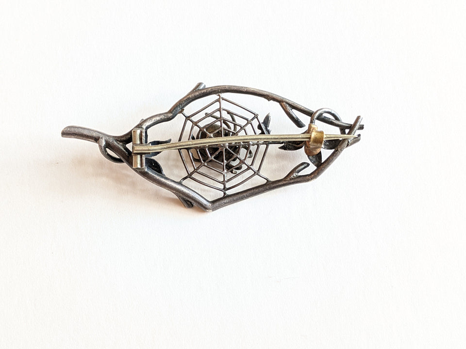 1890s Silver Spider in Web Brooch