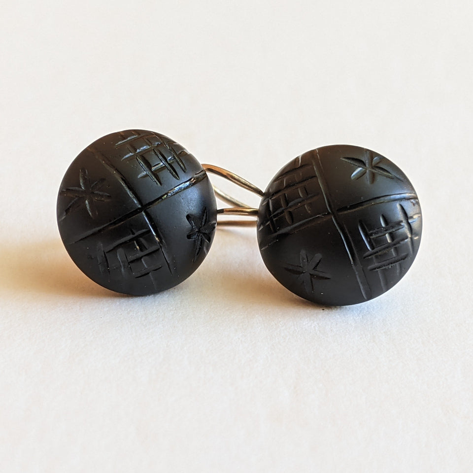 19th c. Gold French Jet Earrings