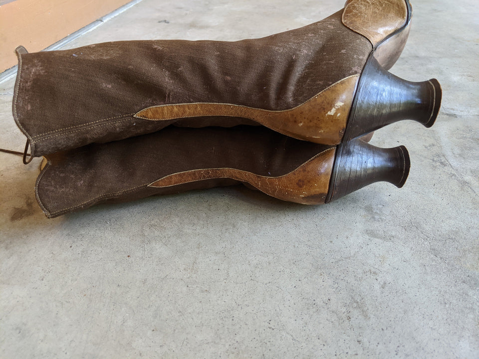 1910s - 1920s Tall Lace Up Brown Boots | Sz 38