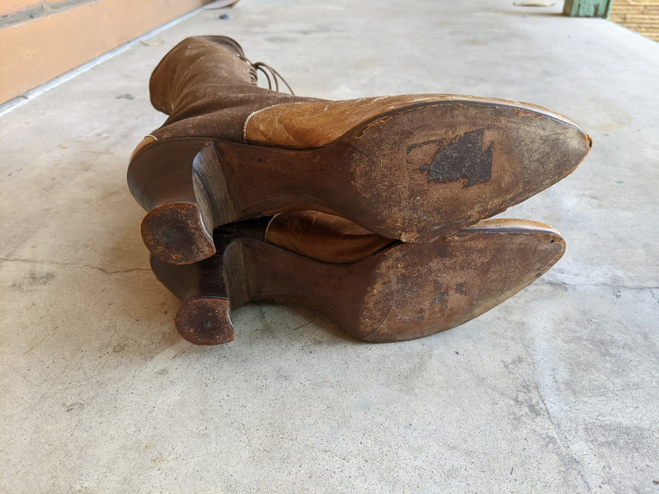 1910s - 1920s Tall Lace Up Brown Boots | Sz 38