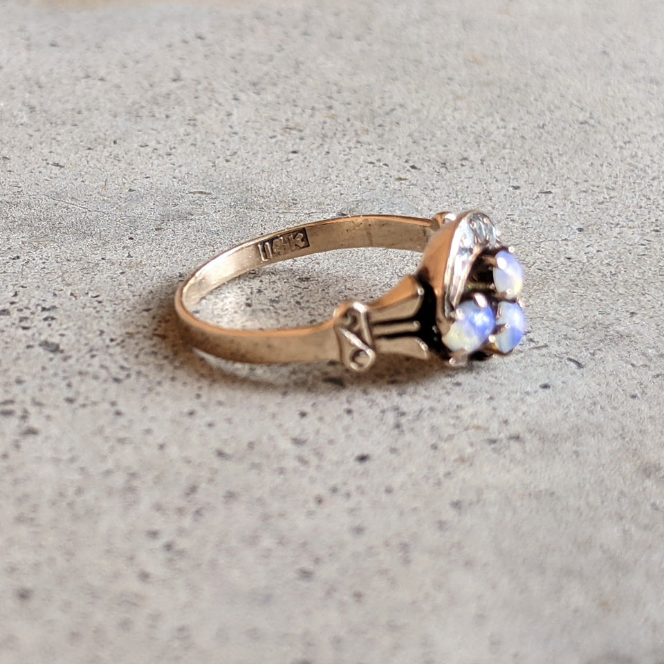 Turn of the Century 14k Diamond Opal Moon Ring