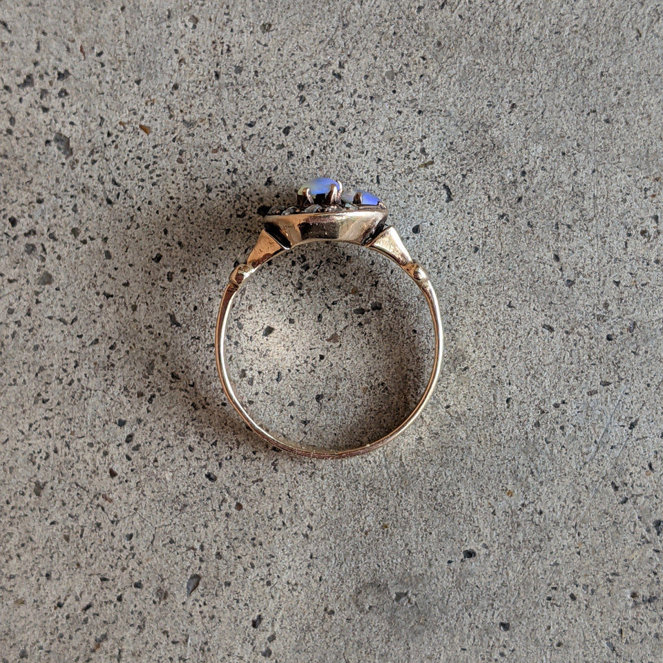 Turn of the Century 14k Diamond Opal Moon Ring