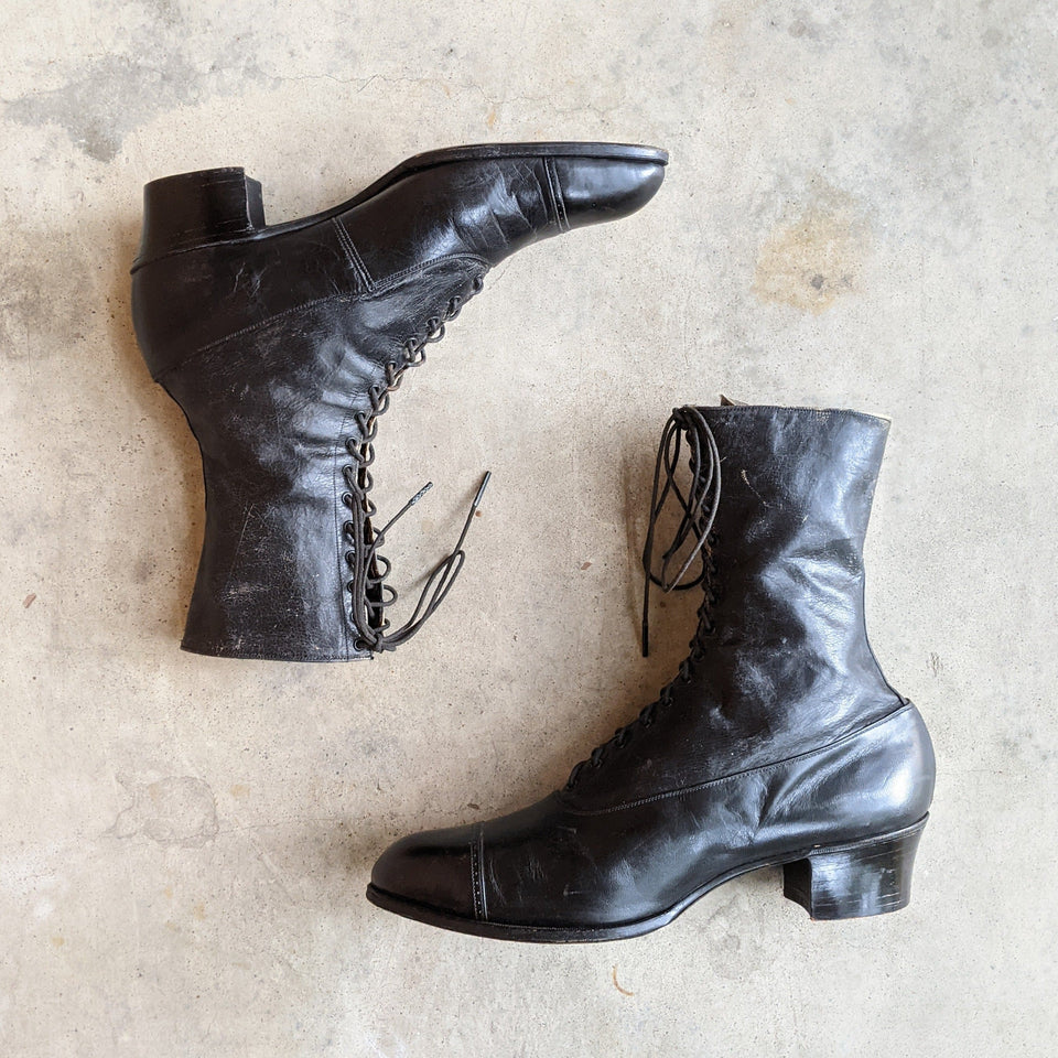 1910s Black Lace Up Boots | Approx Sz 8