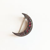 1890s Bohemian Garnet Crescent Moon Brooch