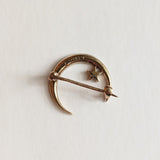 1910s 14k Gold Crescent Moon + Star Brooch