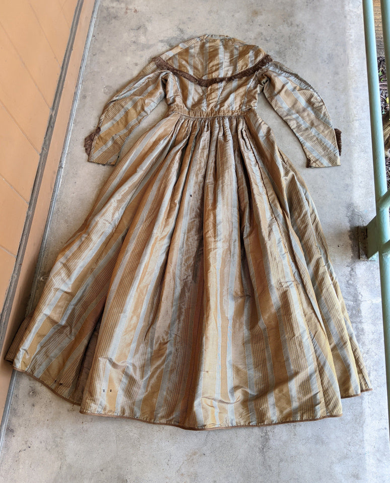 1860s Earth Tones Silk Gown