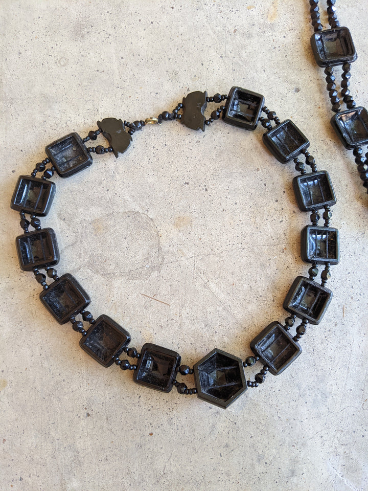 Art Deco French Jet Necklace Set | 2 Pc