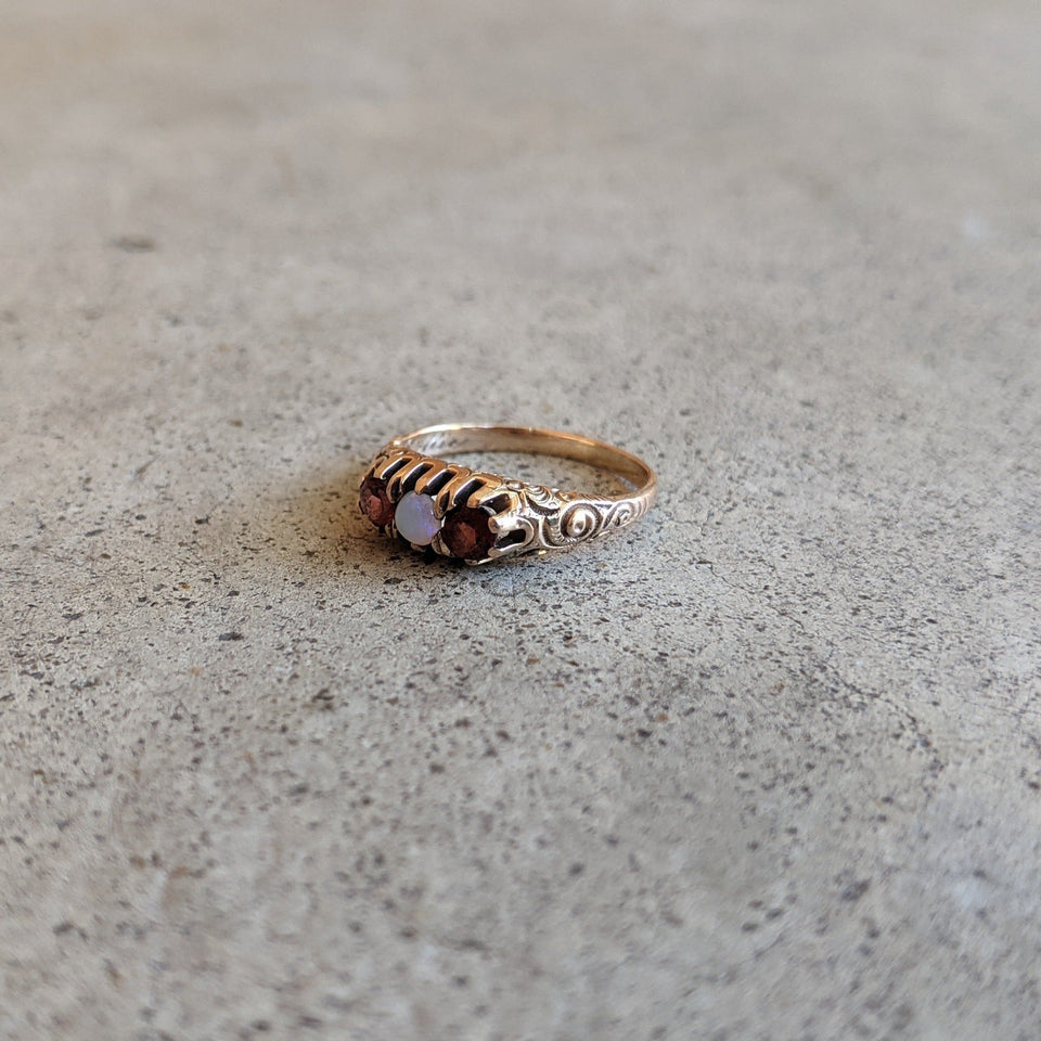 1890s-1900s Garnet + Opal Gold Ring