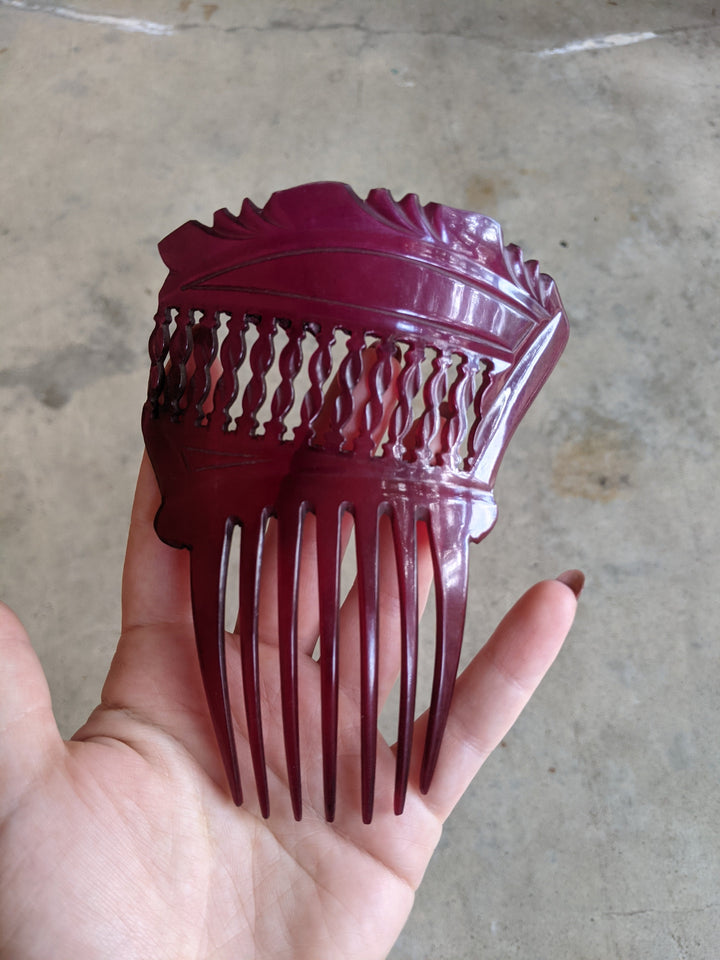 Early 20th C. Raspberry Hair Comb