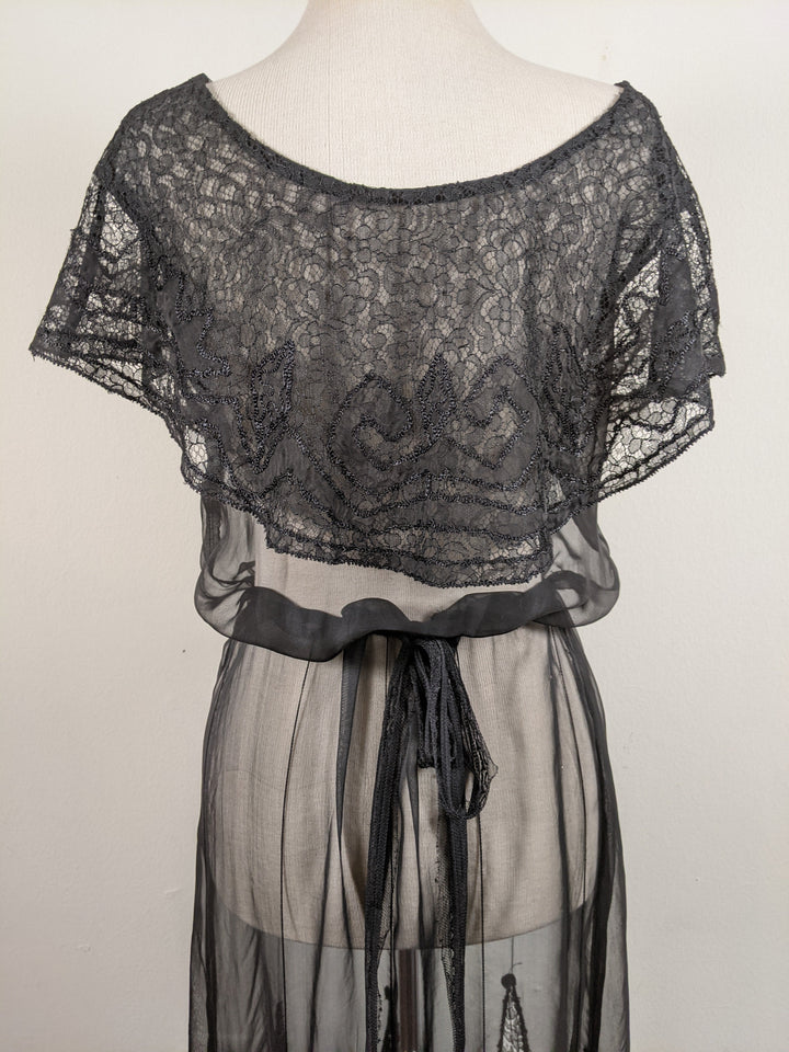 1930s Black Silk + Lace Dress