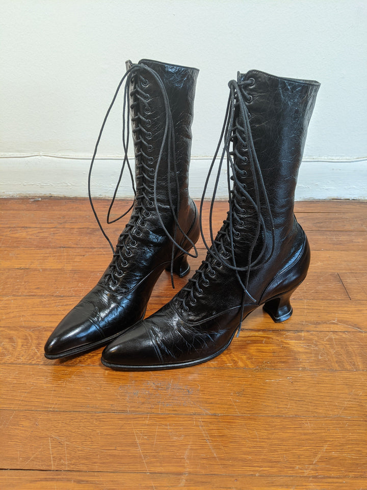 1910s-1920s Black Louis Heel Boots | Approx 6.5-7