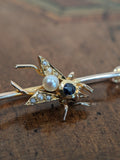 1900s 14k Sapphire + Pearl Fly Pin