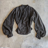 1900s Black Silk Bishop Sleeve Wrap Blouse
