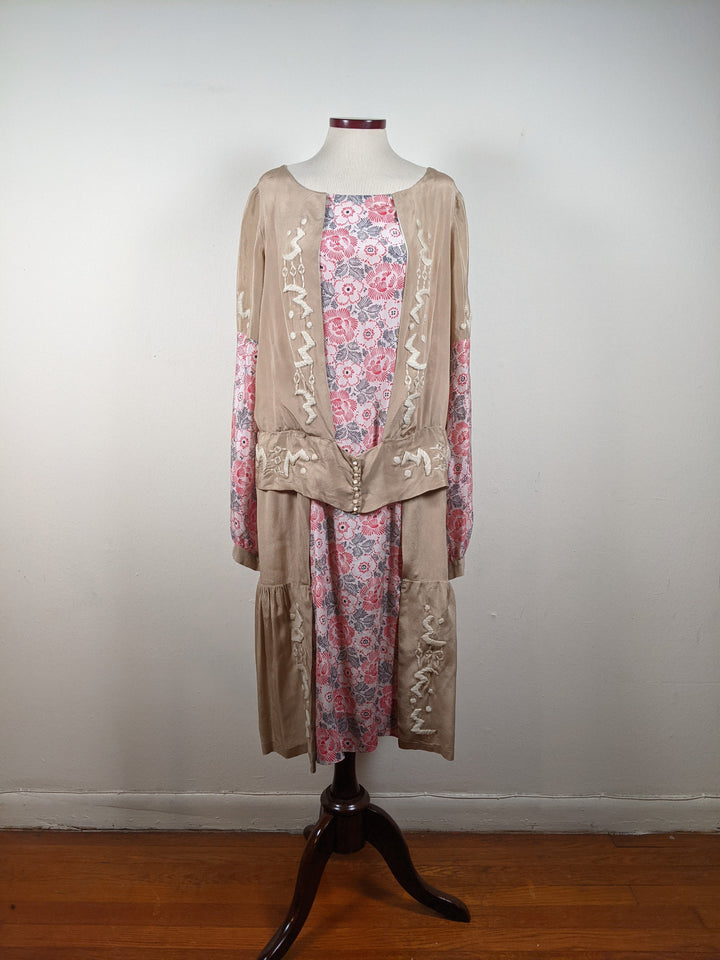 1920s Silk Floral Dress