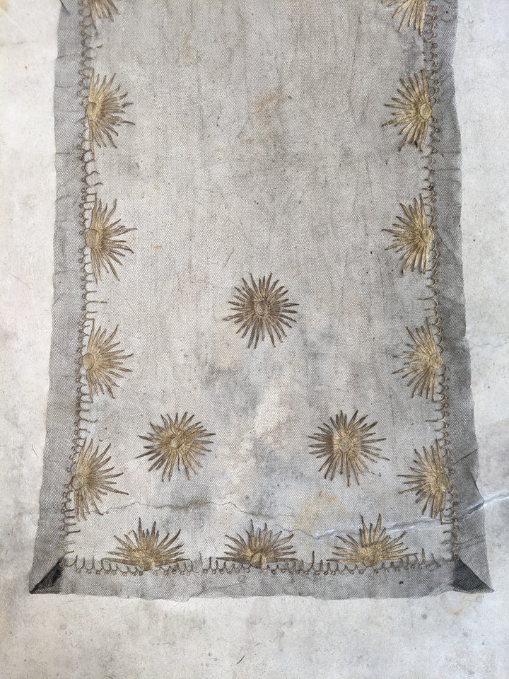 1920s Black + Gold Metallic Embroidered Sun Shawl