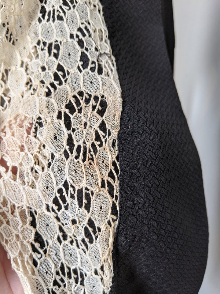 1930s Black Rayon + Lace Dress