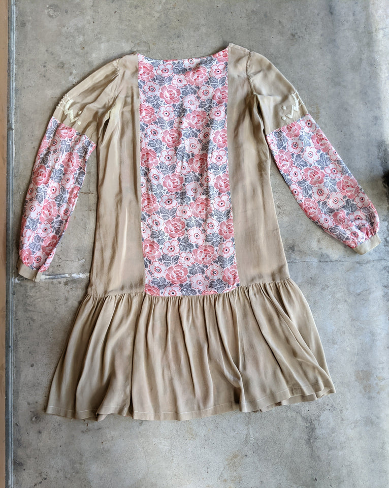 1920s Silk Floral Dress
