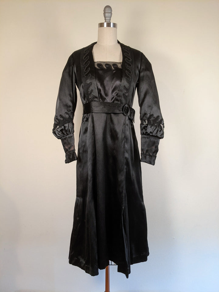 1930s Inky Black Silk Dress | XS-S